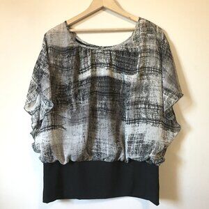 Ispiri Art Deco Abstract Print 2-in-1 Flutter Sleeve Top & Tank L